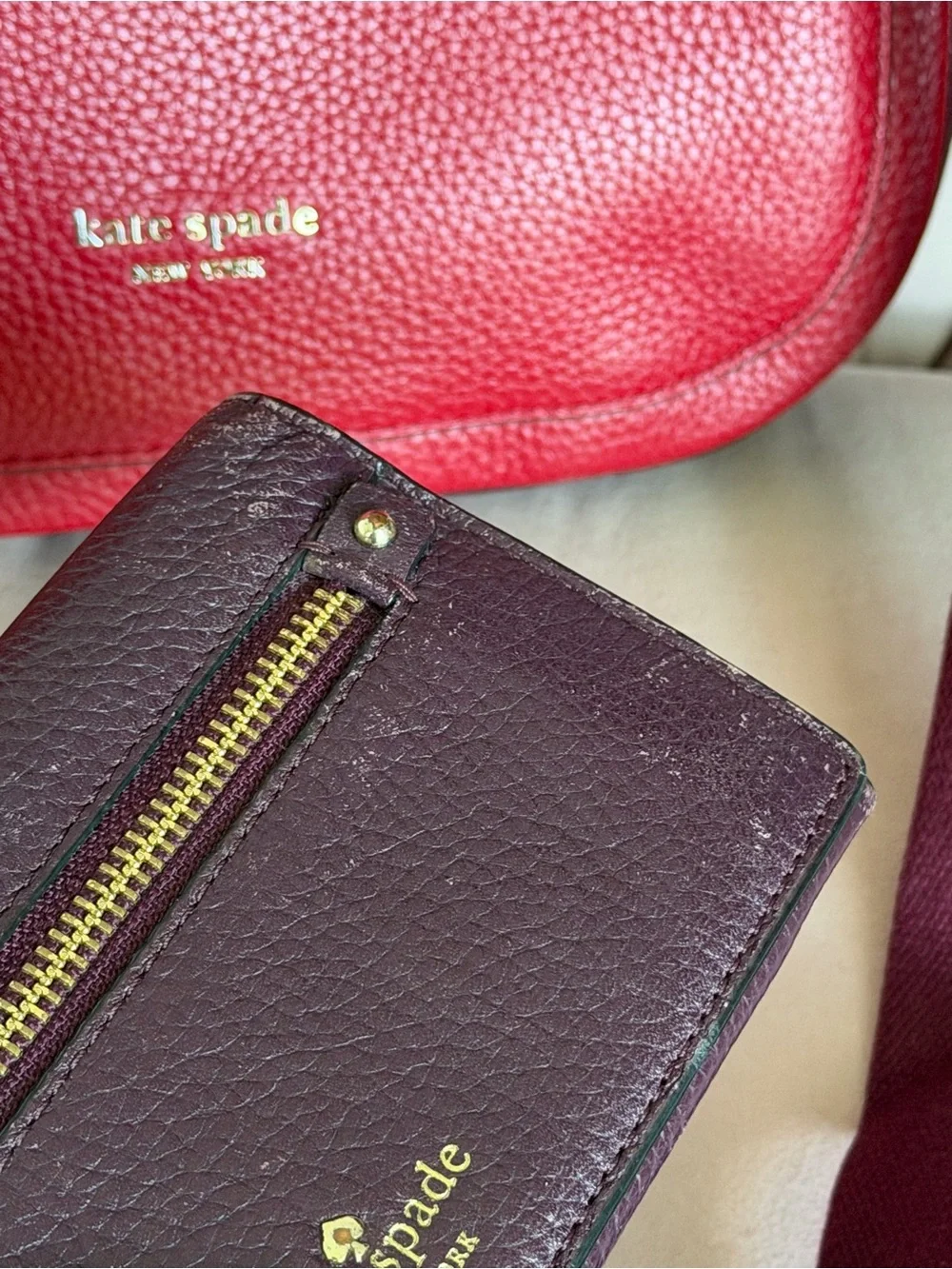 Kate Spade Red Colorblock Leather Crossbody Bag & Burgundy Wallet Set ❤️